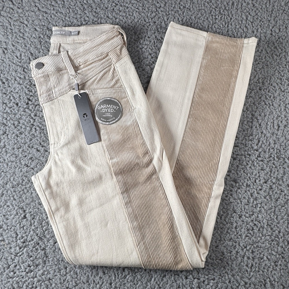 Tractr High Rise Cream Corduroy Mixed Texture Straight Leg Jeans Sz‎ 4/27 NWT